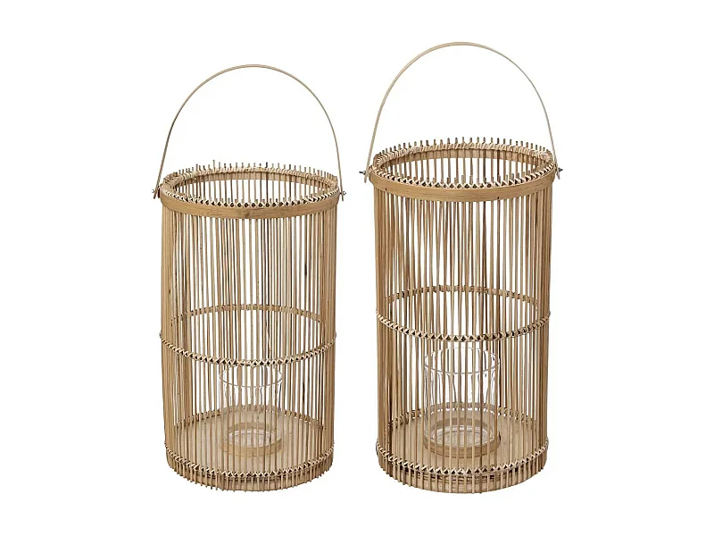 Lot de 2 Lanternes Déco "Bambou" 40cm Naturel