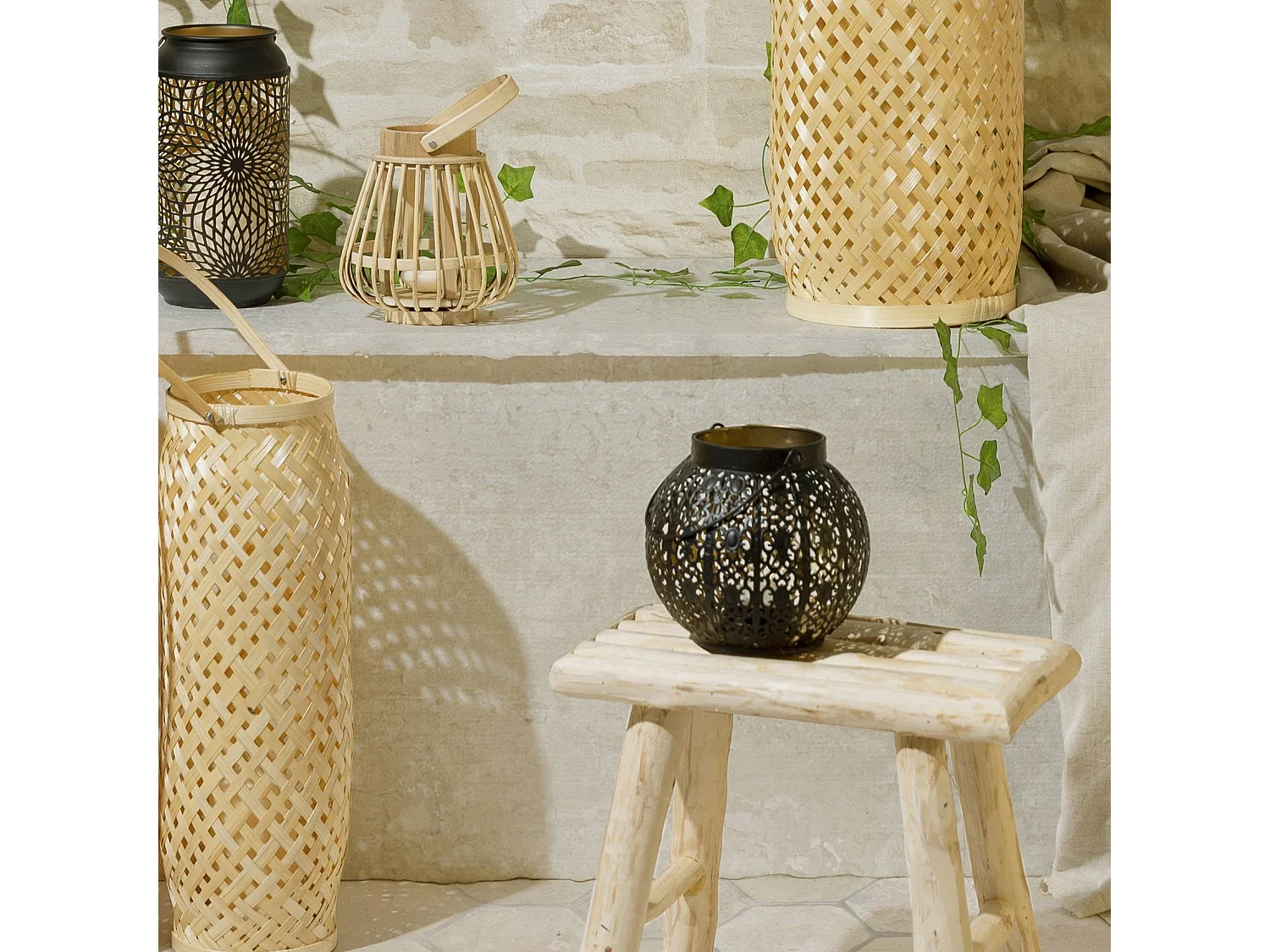 Lanterne en Métal Ronde "Ajouré" 15cm Noir