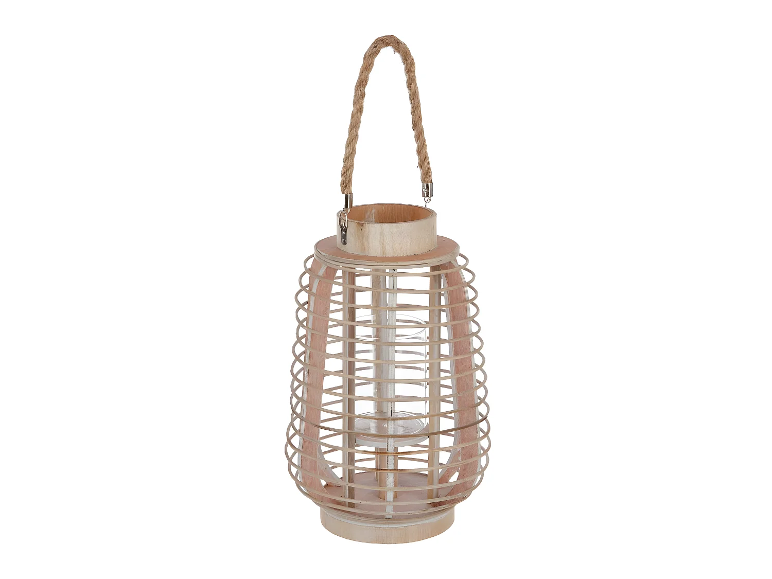 Lanterne en Verre "Rattan" 33cm Naturel
