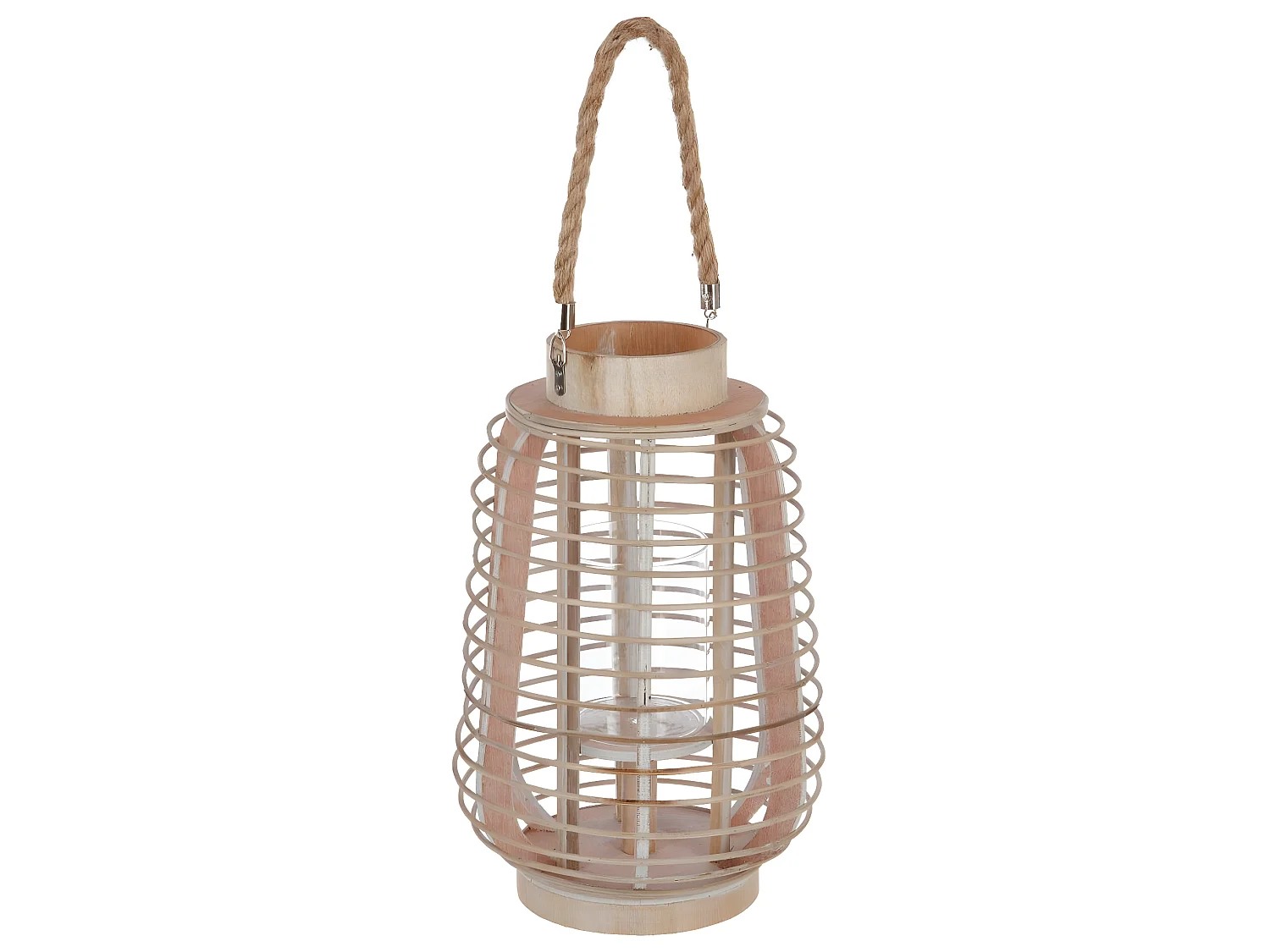 Lanterne en Verre "Rattan" 33cm Naturel