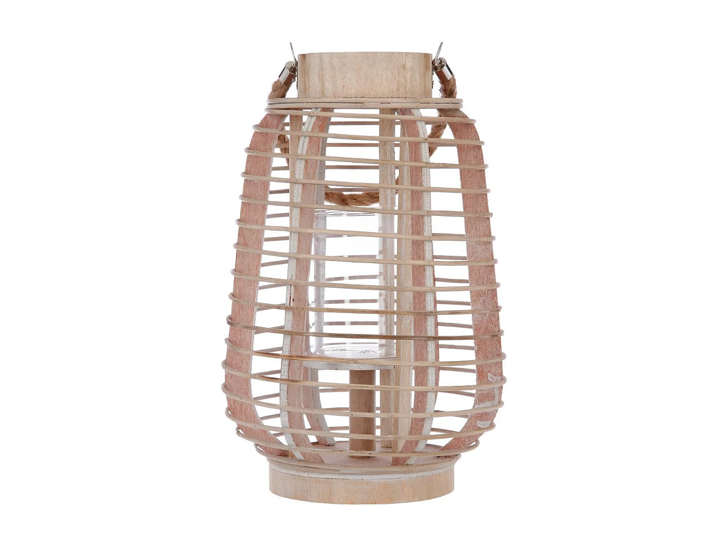 Lanterne en Verre "Rattan" 33cm Naturel