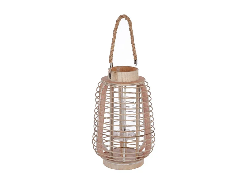 Lanterne en Verre "Rattan" 33cm Naturel