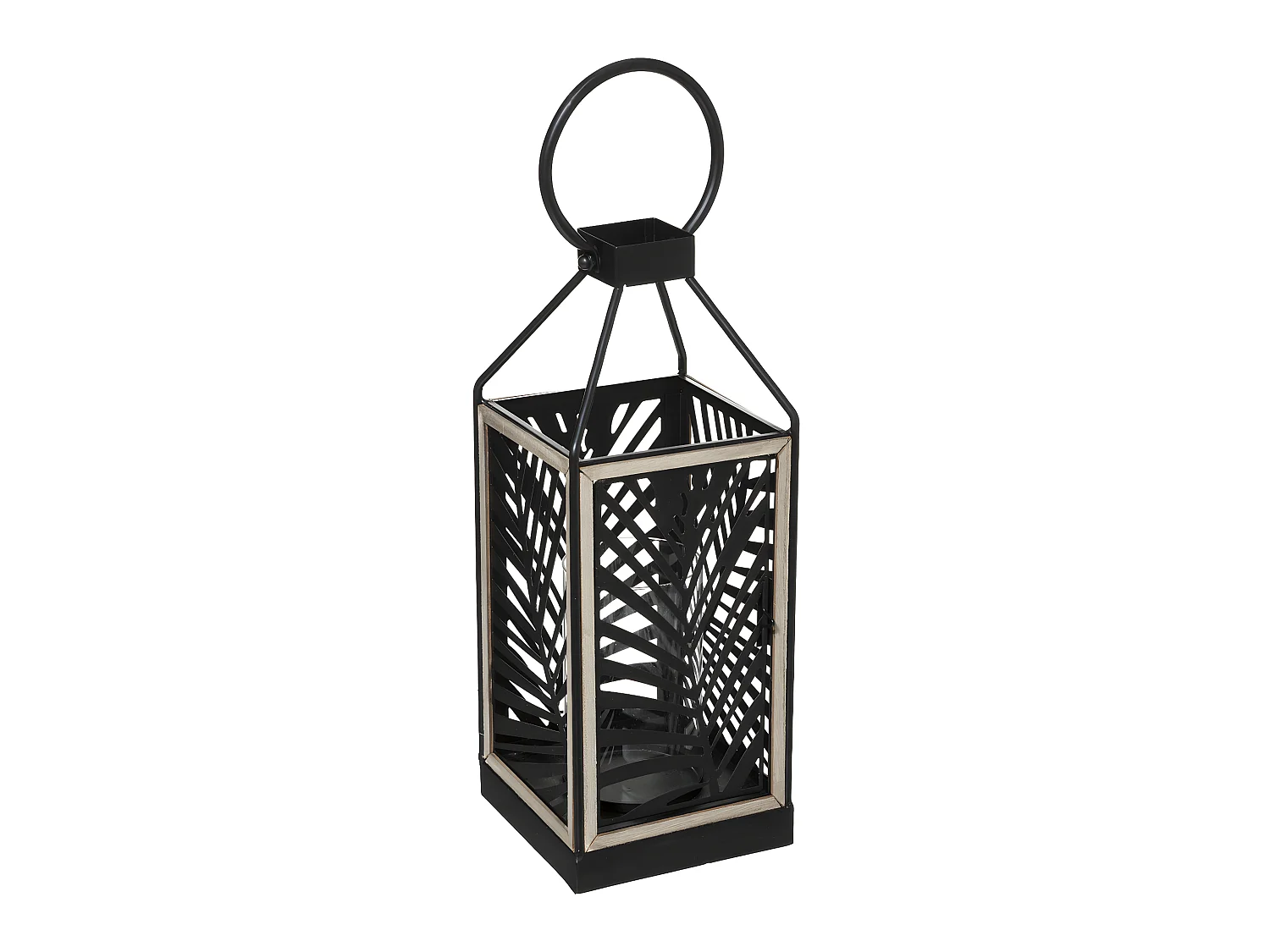 Lanterne Photophore Feuillage en Métal Bougeoir en Verre H 38 cm
