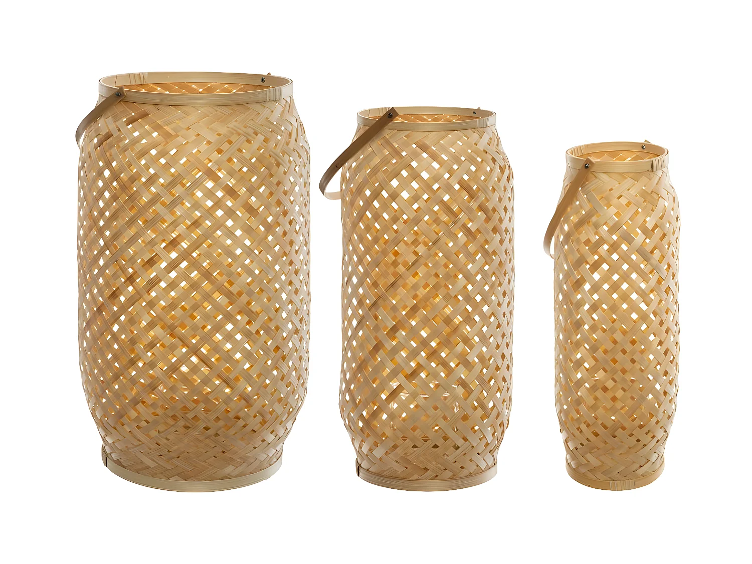 Lot de 3 Lanternes Bambou "Cross" 52cm Naturel