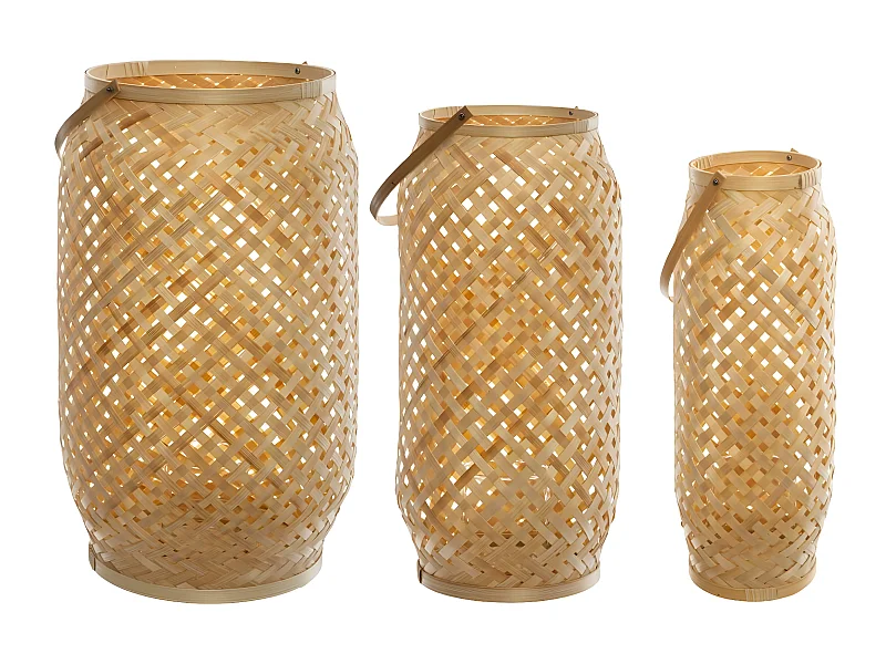 Lot de 3 Lanternes Bambou "Cross" 52cm Naturel