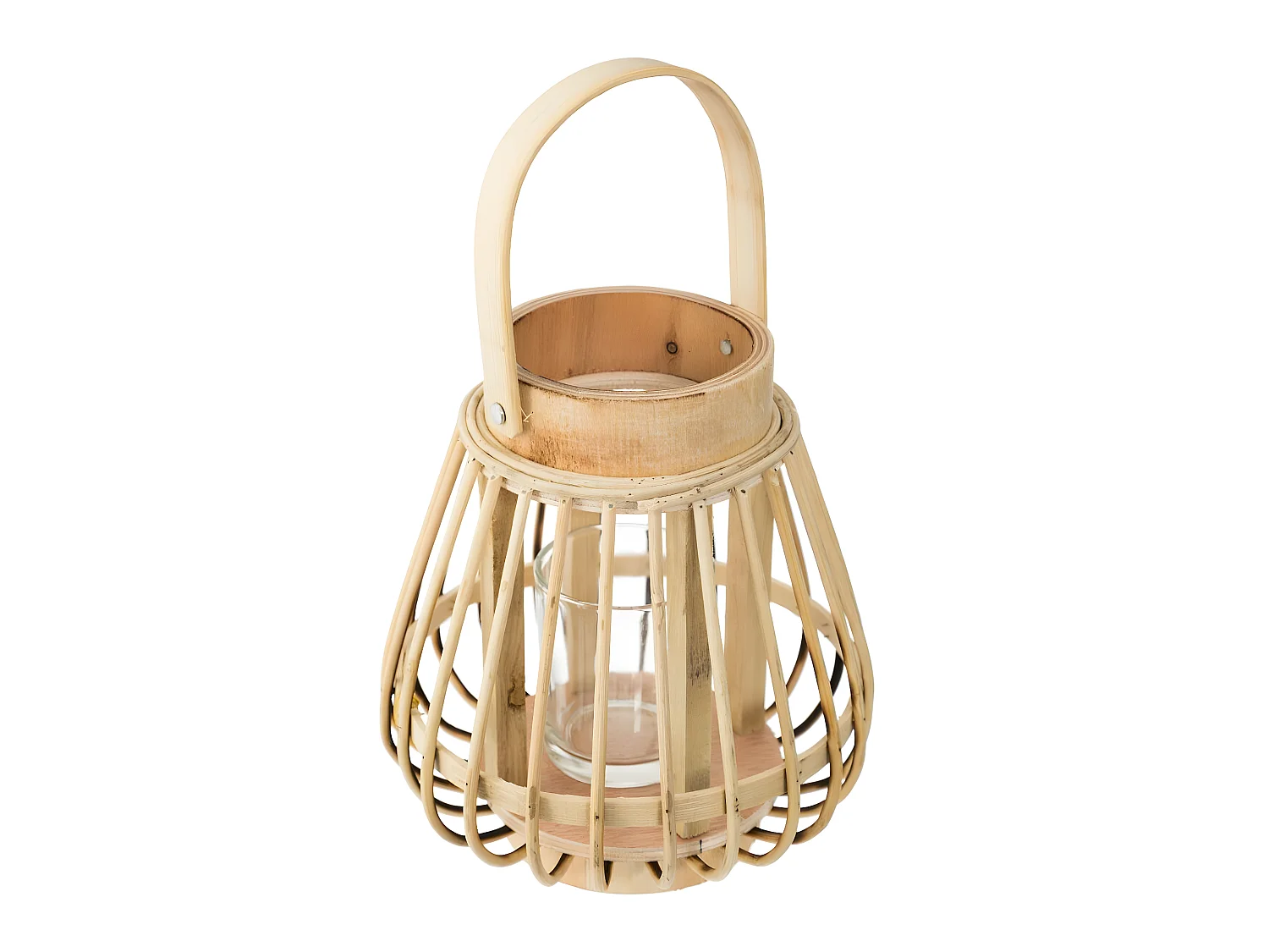 Lanterne Photophore en Bambou Bougeoir en verre D 14,5 x H 15,5 cm