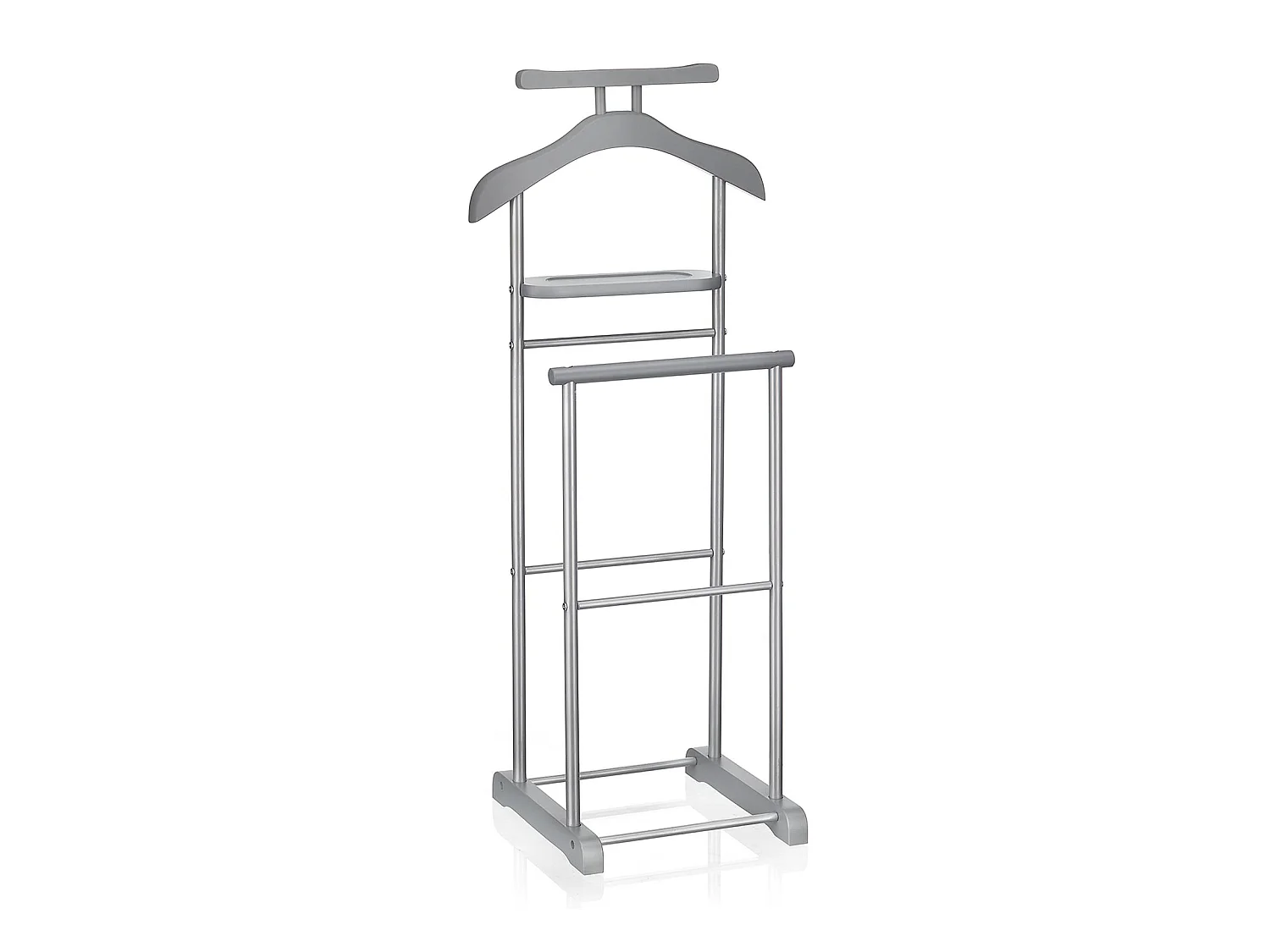 Valet de chambre MEDINA chevalet de nuit double portant pour vêtements, en MDF gris et métal laqué argenté