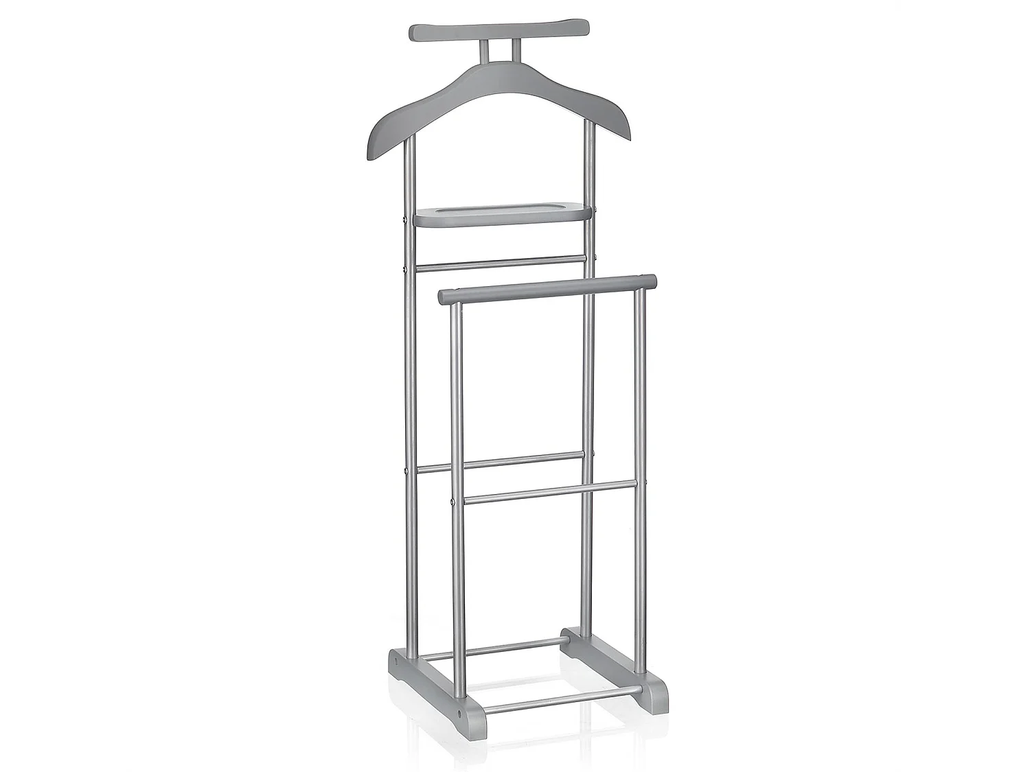 Valet de chambre MEDINA chevalet de nuit double portant pour vêtements, en MDF gris et métal laqué argenté