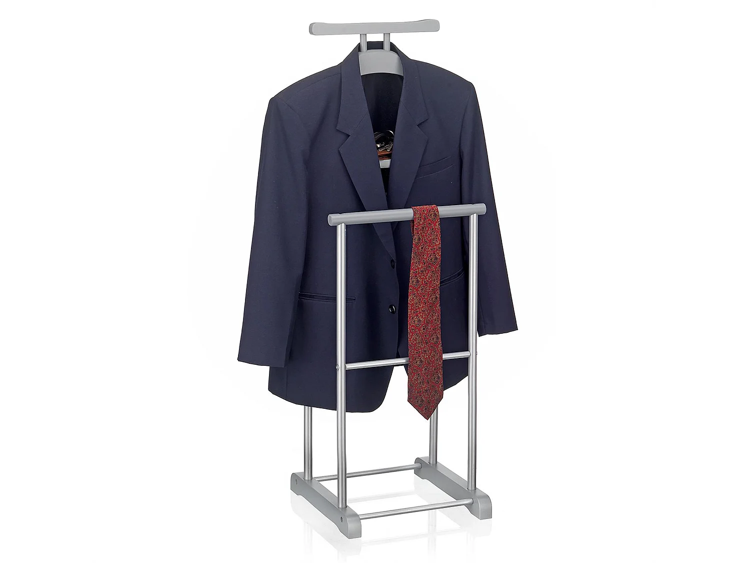 Valet de chambre MEDINA chevalet de nuit double portant pour vêtements, en MDF gris et métal laqué argenté