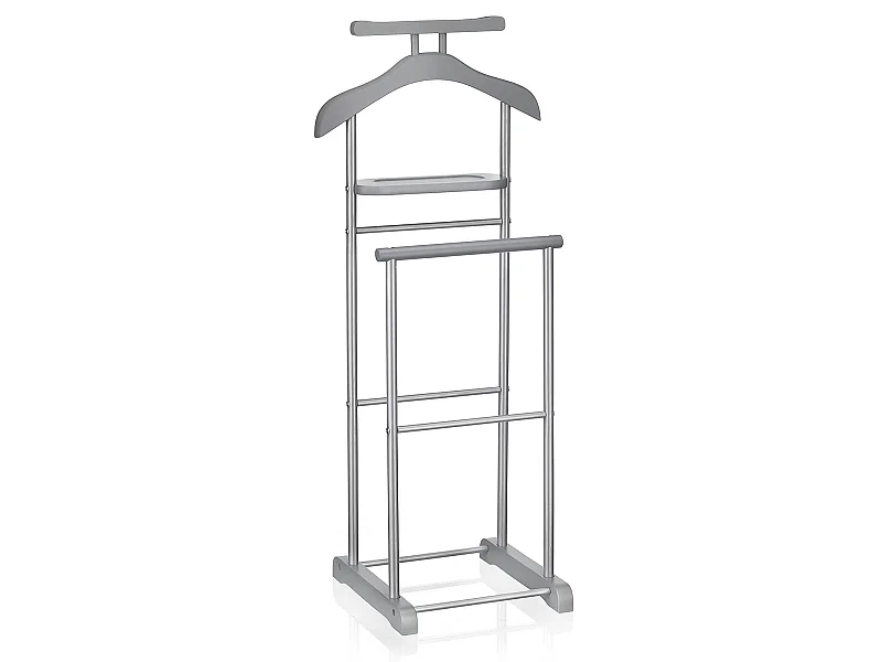 Valet de chambre MEDINA chevalet de nuit double portant pour vêtements, en MDF gris et métal laqué argenté