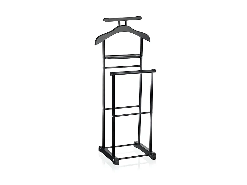 Valet de chambre MEDINA chevalet de nuit double portant pour vêtements, en MDF et métal laqué noir