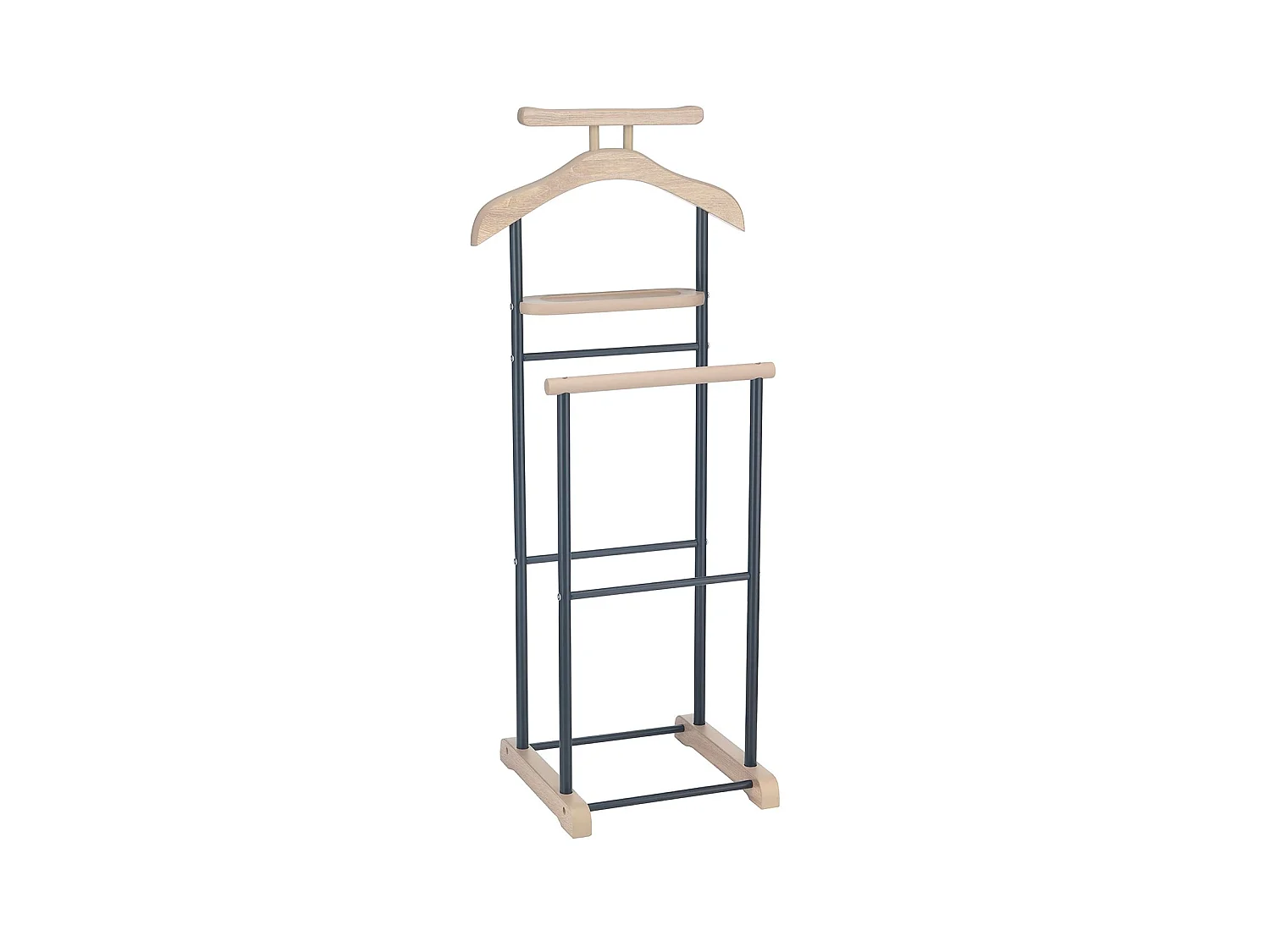 Valet de chambre MEDINA chevalet de nuit double portant pour vêtements, en MDF décor chêne sonoma et métal laqué noir