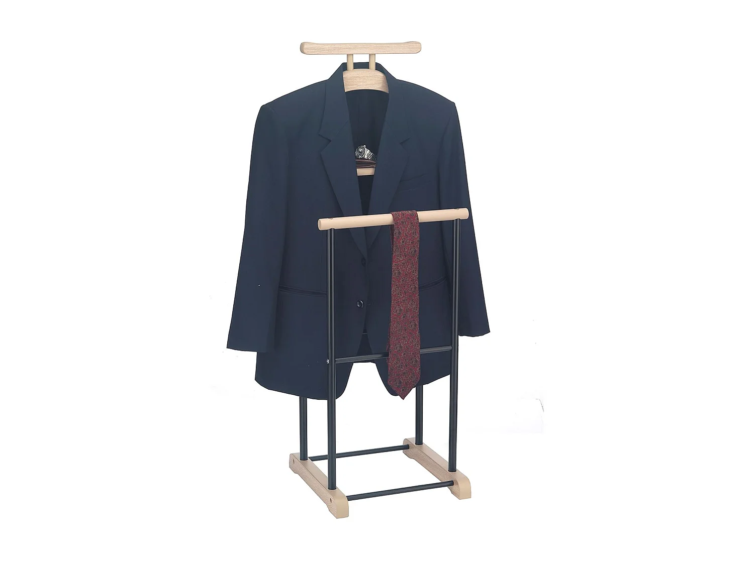 Valet de chambre MEDINA chevalet de nuit double portant pour vêtements, en MDF décor chêne sonoma et métal laqué noir