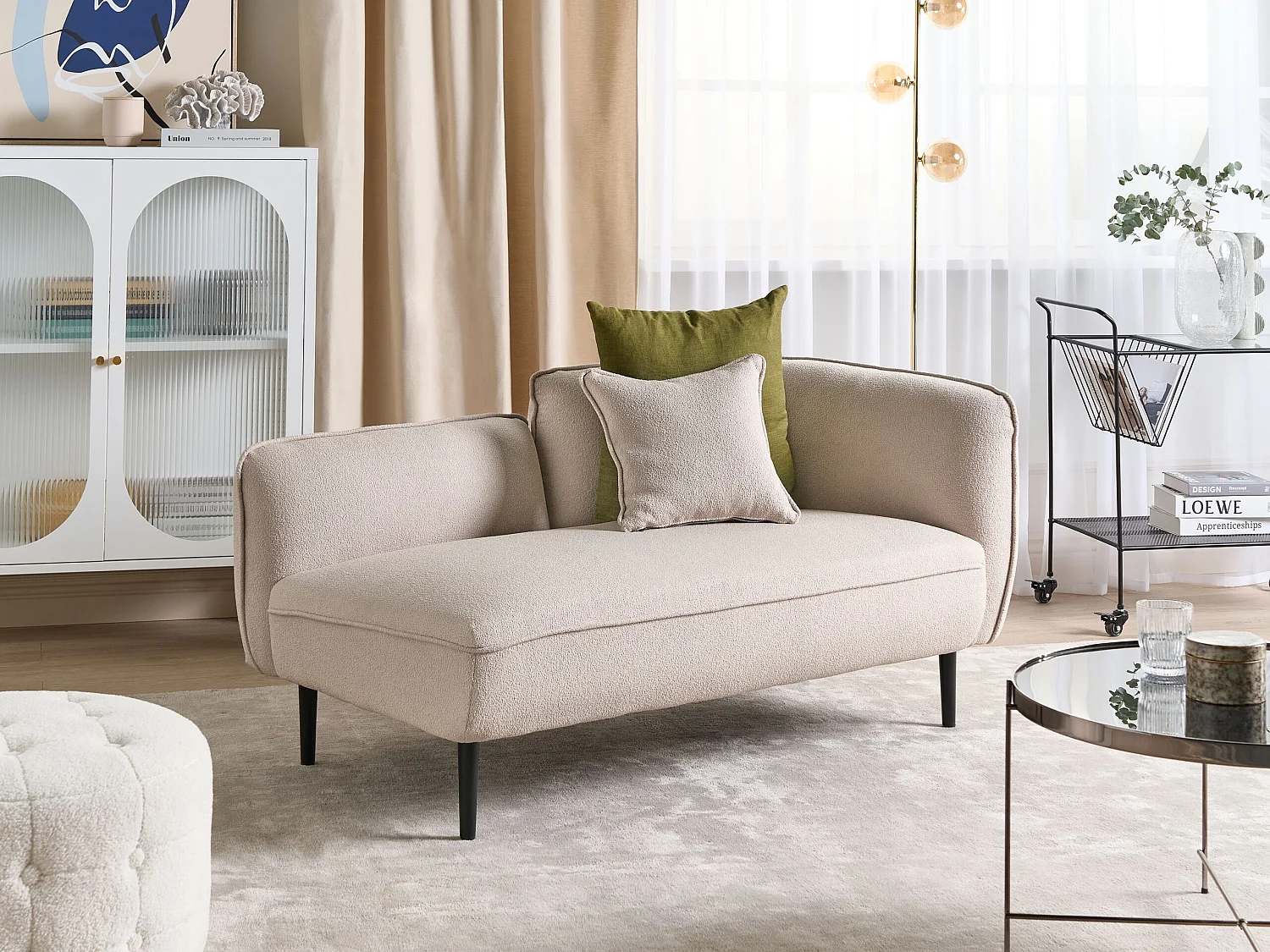 Chaise longue derecho CHEVANNES Bouclé Beige claro