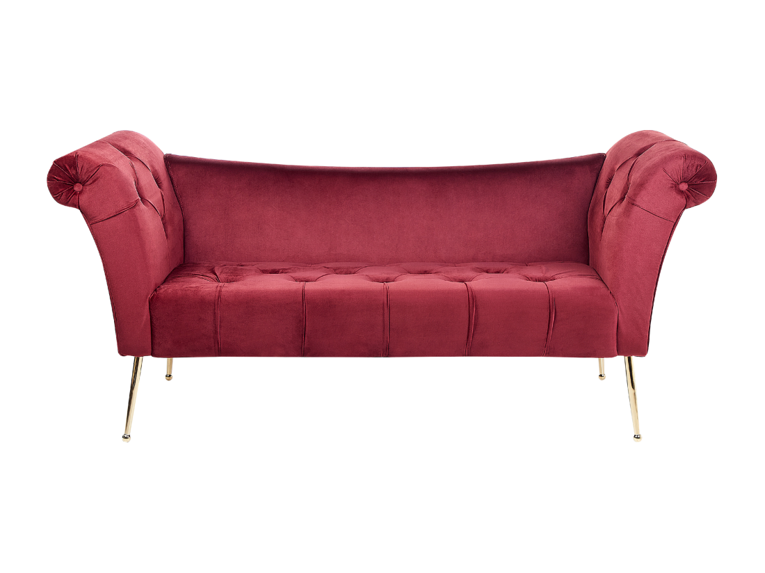 vente unique Chaise longue en velours rouge foncé NANTILLY