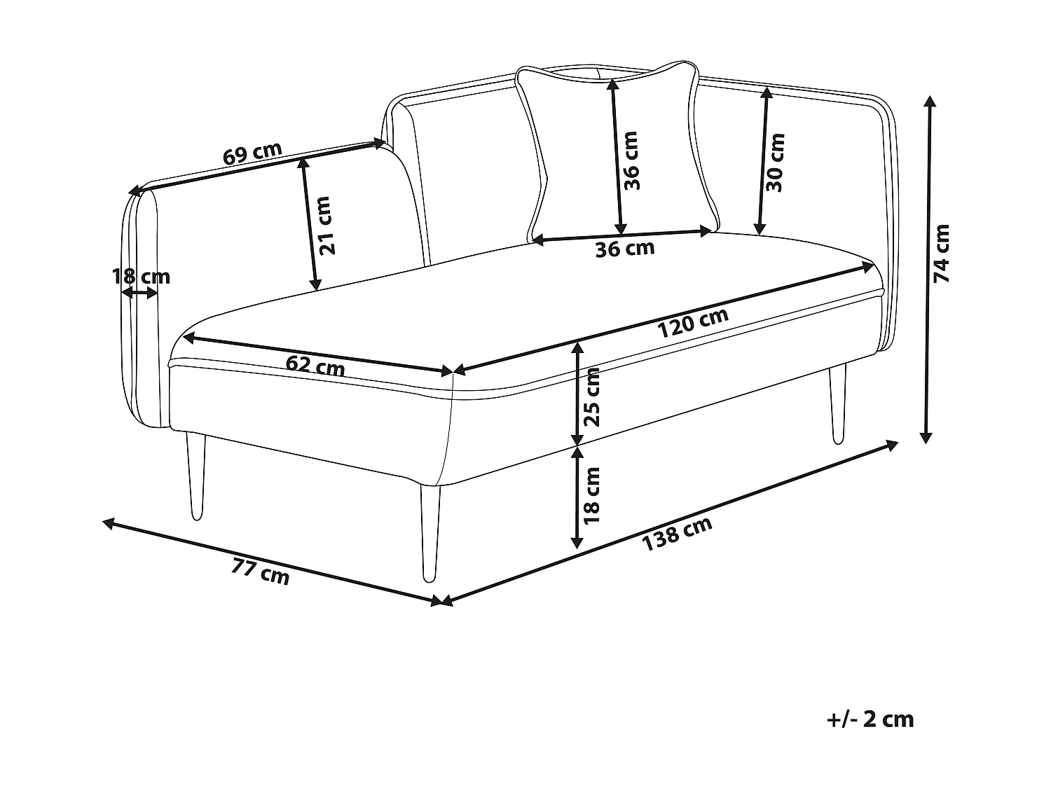 Chaiselongue Bouclé grün rechtsseitig mit Kissen Metallgestell Modern Chevannes