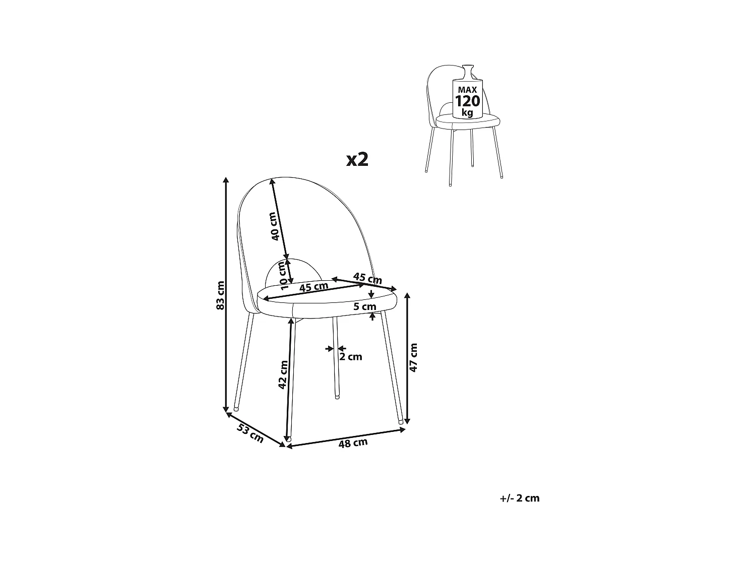 Lot de 2 chaises de salle à manger COVELO Velours Orange