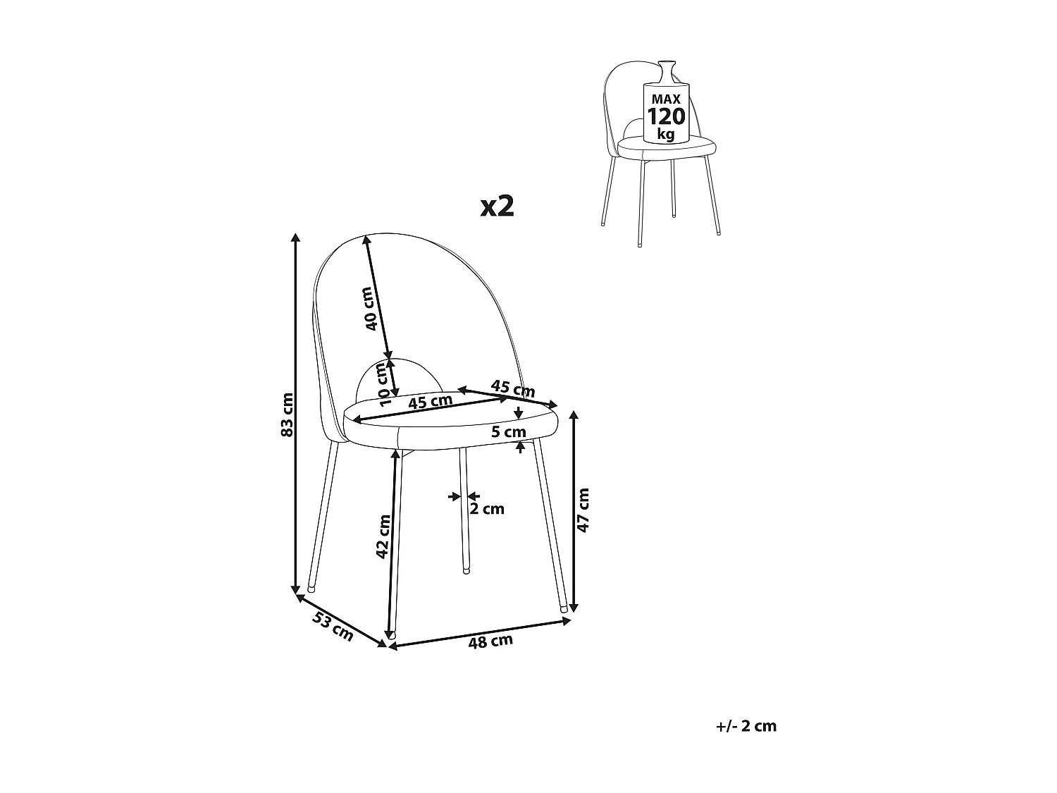 Lot de 2 chaises de salle à manger COVELO Velours Orange