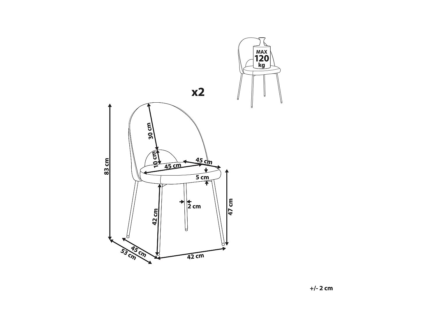 Esszimmerstuhl 2er-Set Stoffbezug beige mit schwarzem Metallgestell Retro Covelo