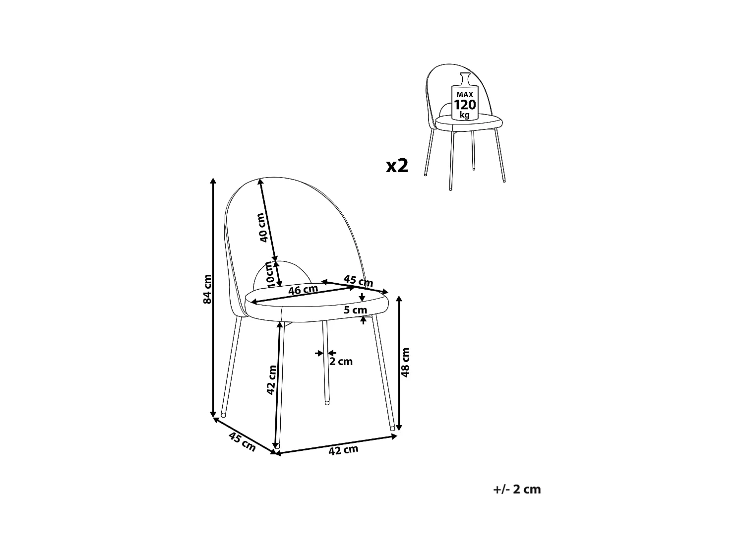 Lot de 2 chaises de salle à manger COVELO Velours Rose