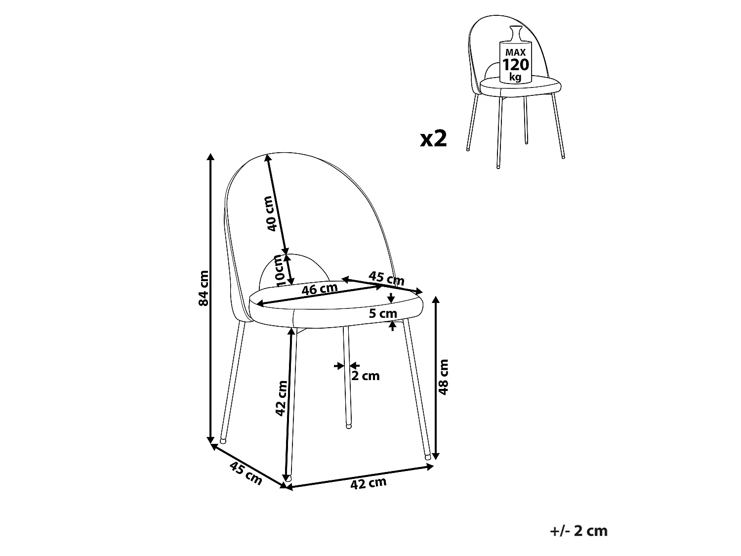 Lot de 2 chaises de salle à manger COVELO Velours Rose