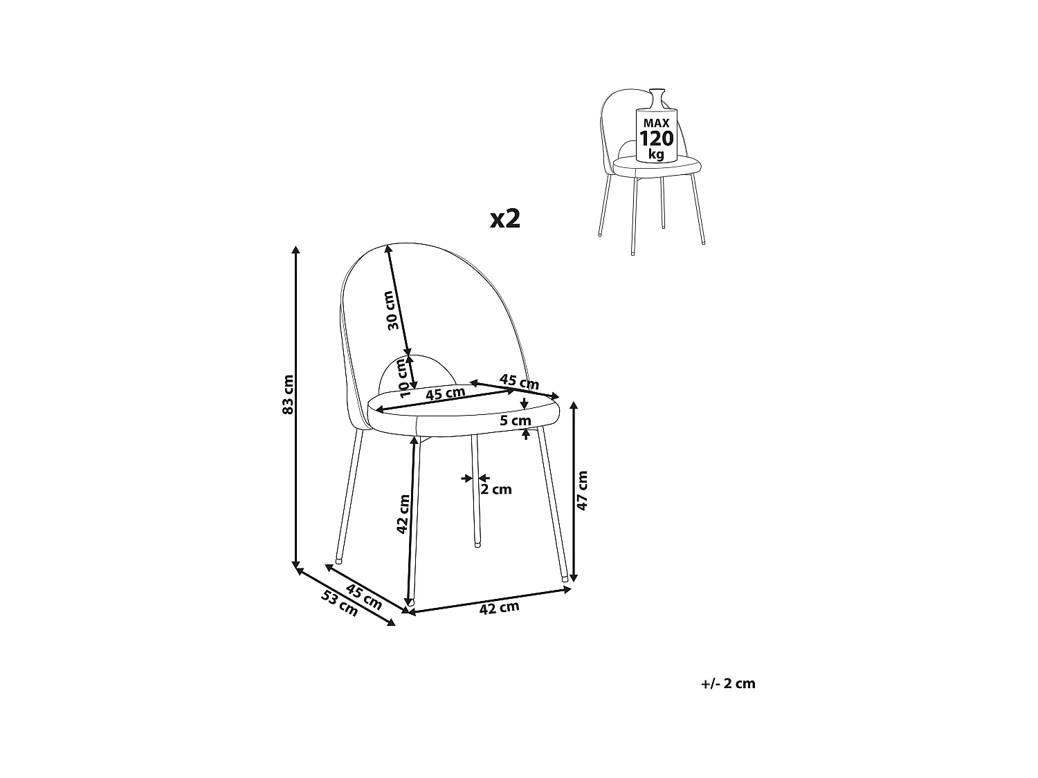 Set van 2 eetkamerstoelen COVELO Fluweel Zwart