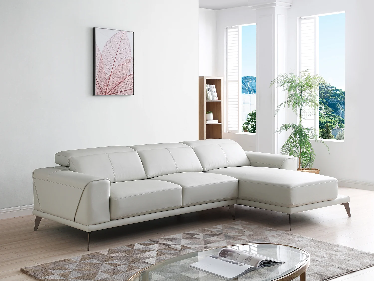 Ecksofa - Büffelleder - Ecke rechts - Beige - ANDOR