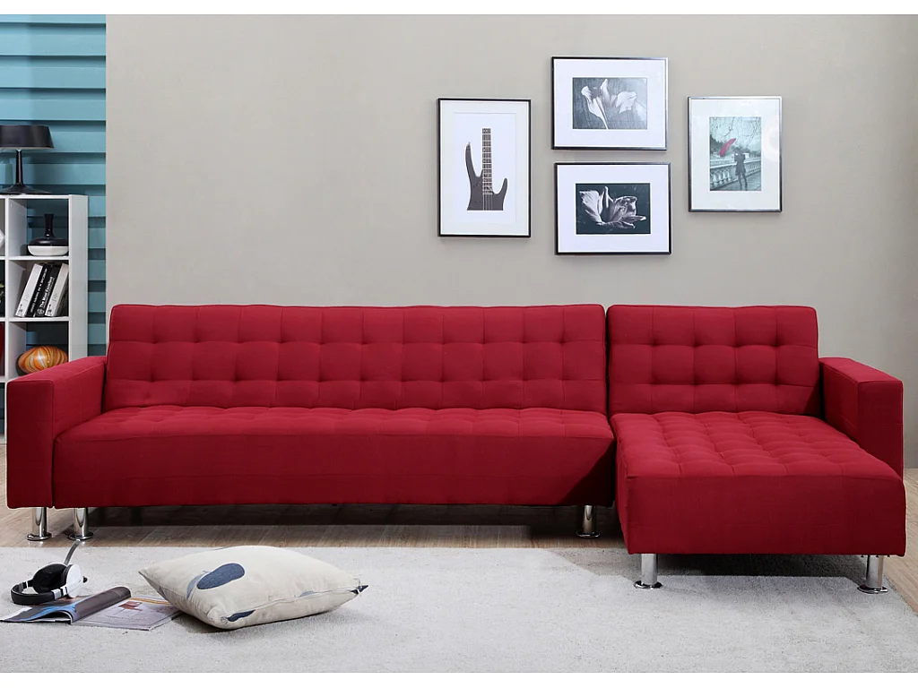 Kanapa narożna rozkładana dwustronna z tkaniny WILLIS - Czerwony