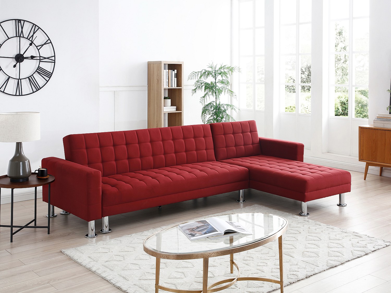Vente-unique Ecksofa Mit Schlaffunktion - Ecke Wechselbar - Stoff - Rot - Willis Ii