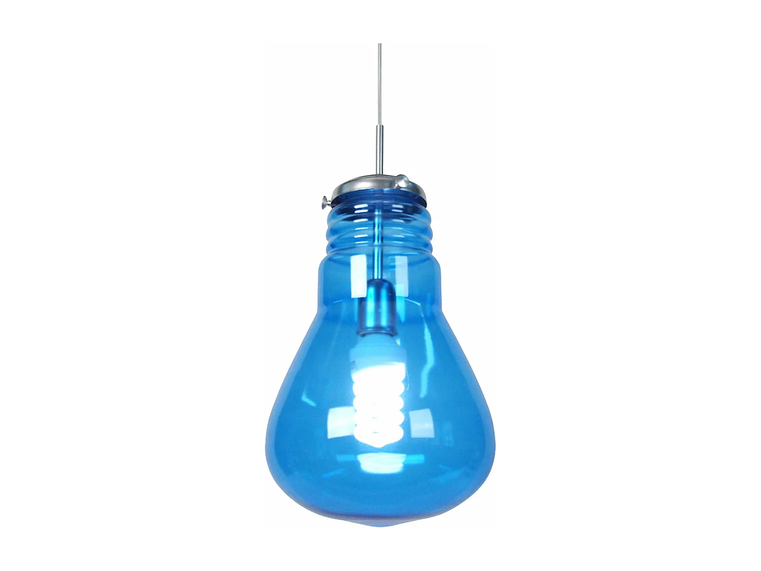 Suspension renflé verre  bleu 88 cm.