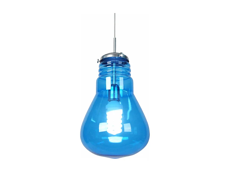 Suspension renflé verre  bleu 88 cm.