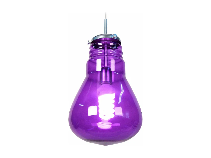 Suspension renflé verre  violet 88 cm.