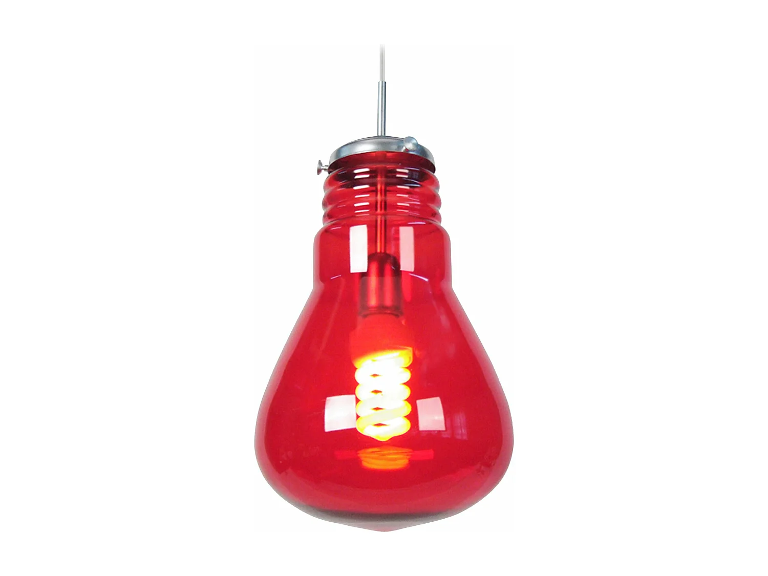 Suspension renflé verre  rouge 88 cm.