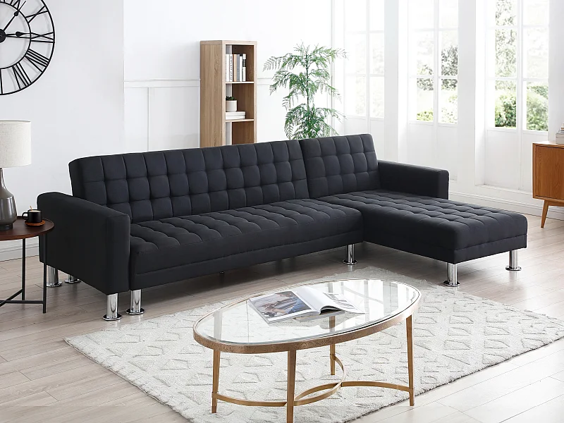 Canapé d'angle convertible et réversible en tissu noir WILLIS II