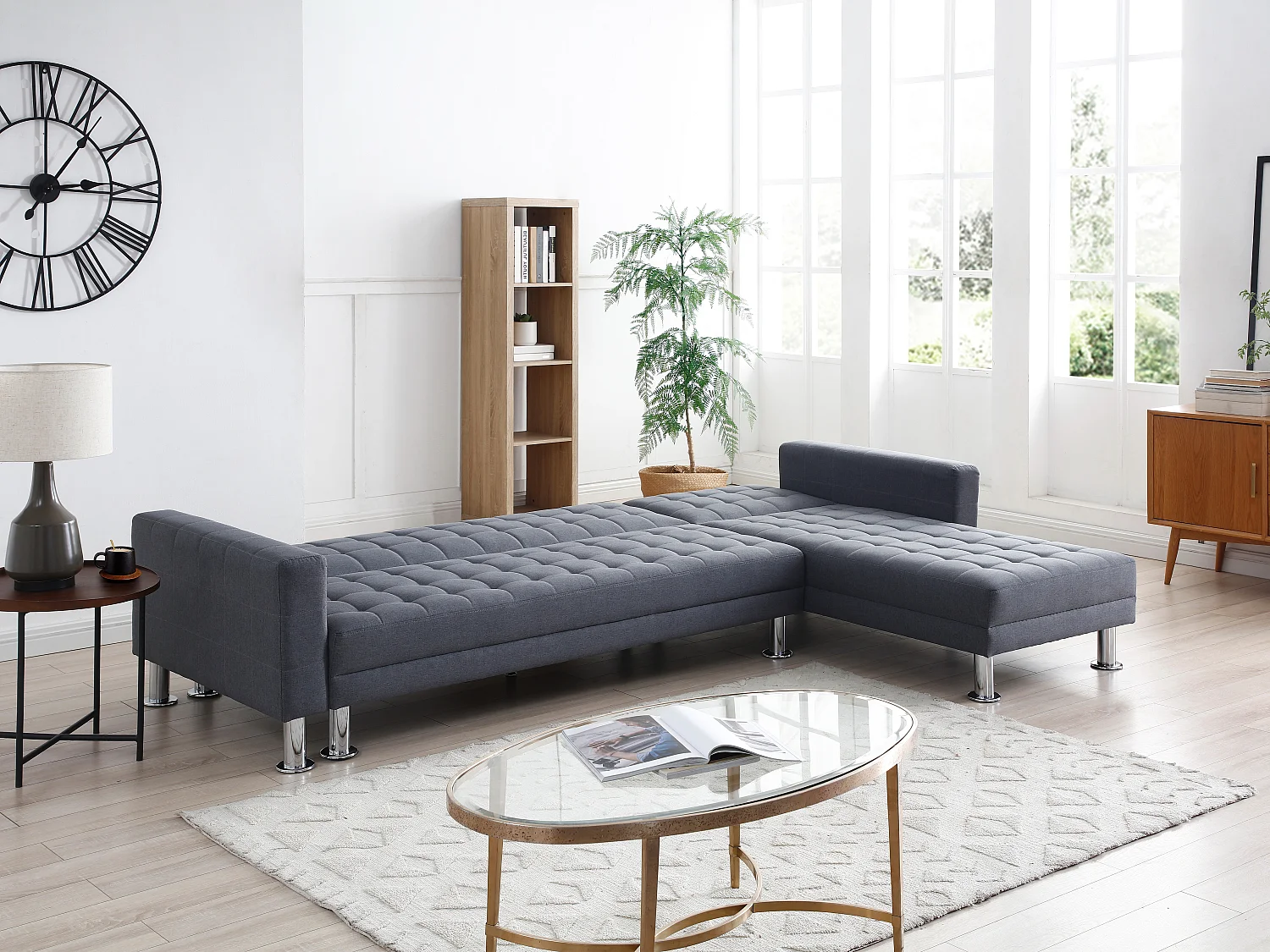 Canapé d'angle convertible et réversible en tissu gris WILLIS II