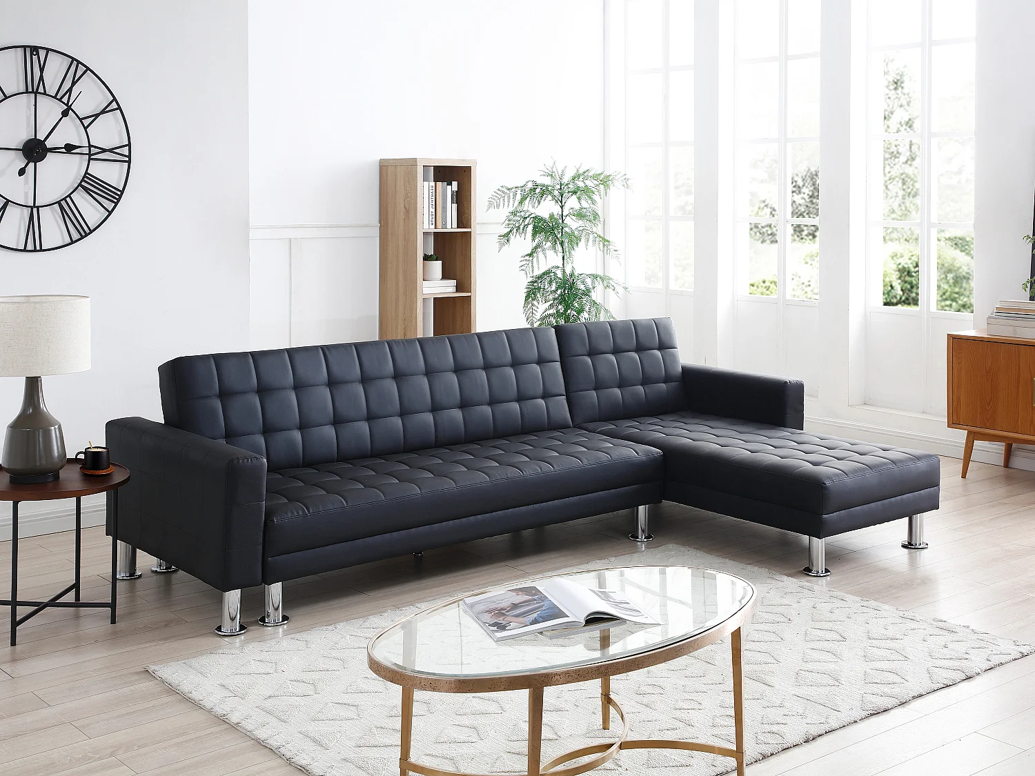 Canapé d'angle convertible et réversible en simili noir WILLIS II