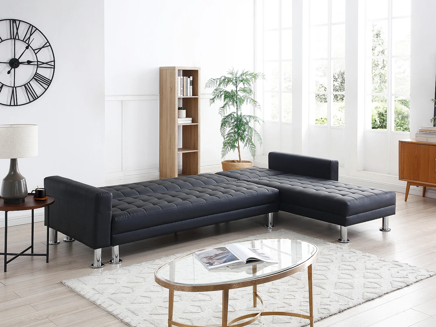 Canapé d'angle convertible et réversible en simili noir WILLIS II