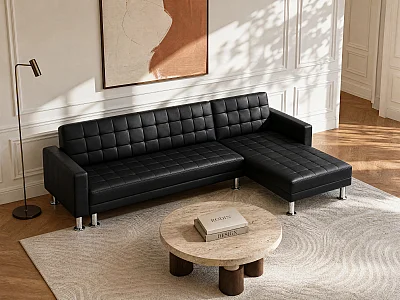 Ecksofa mit Schlaffunktion - Ecke wechselbar - Kunstleder - Schwarz - WILLIS II