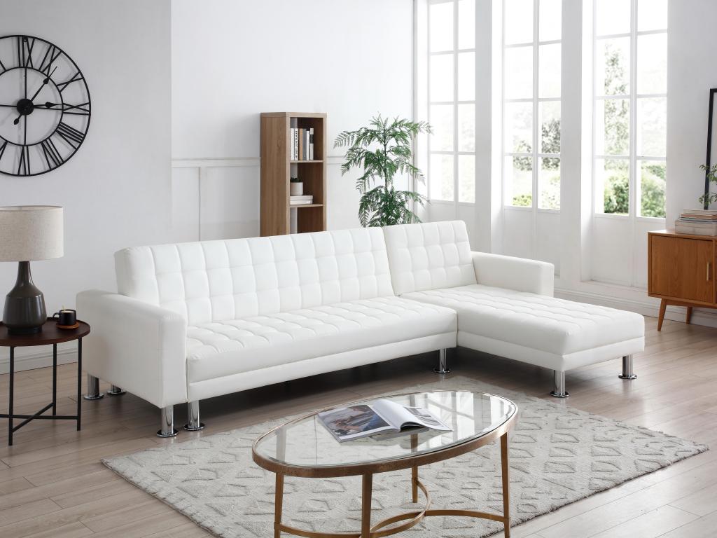Ecksofa mit Schlaffunktion - Ecke wechselbar - Kunstleder - Weiß - WILLIS I günstig online kaufen