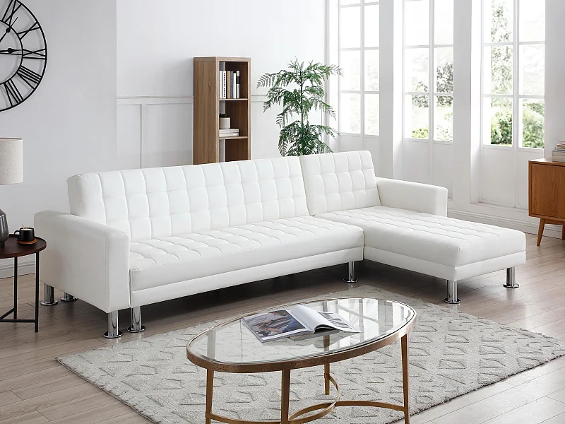 Canapé d'angle convertible et réversible en simili blanc WILLIS II