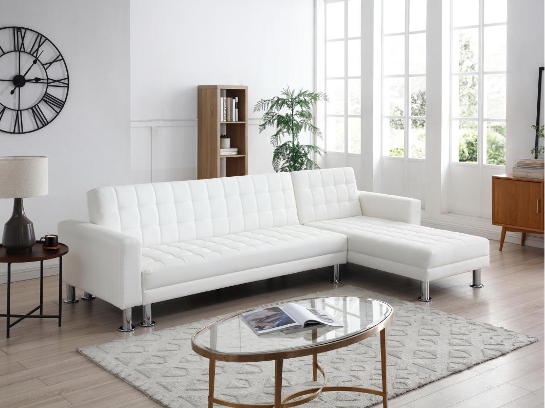 Canapé d'angle convertible et réversible en simili blanc WILLIS II