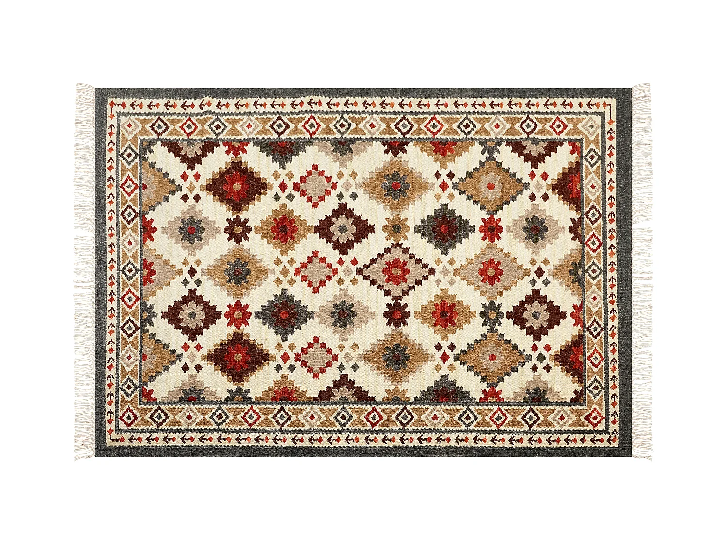 Kelim Teppich Wolle mehrfarbig 140 x 200 cm orientalisches Muster Kurzflor GHUKASAVAN