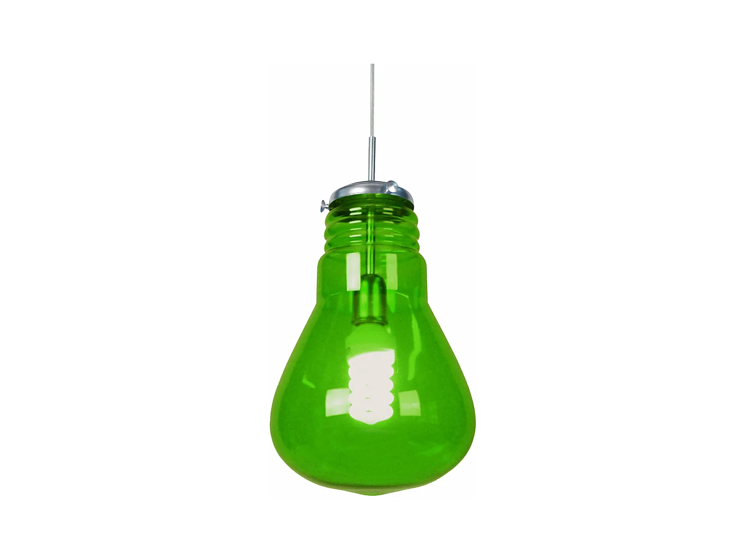 Suspension renflé verre  vert 88 cm.