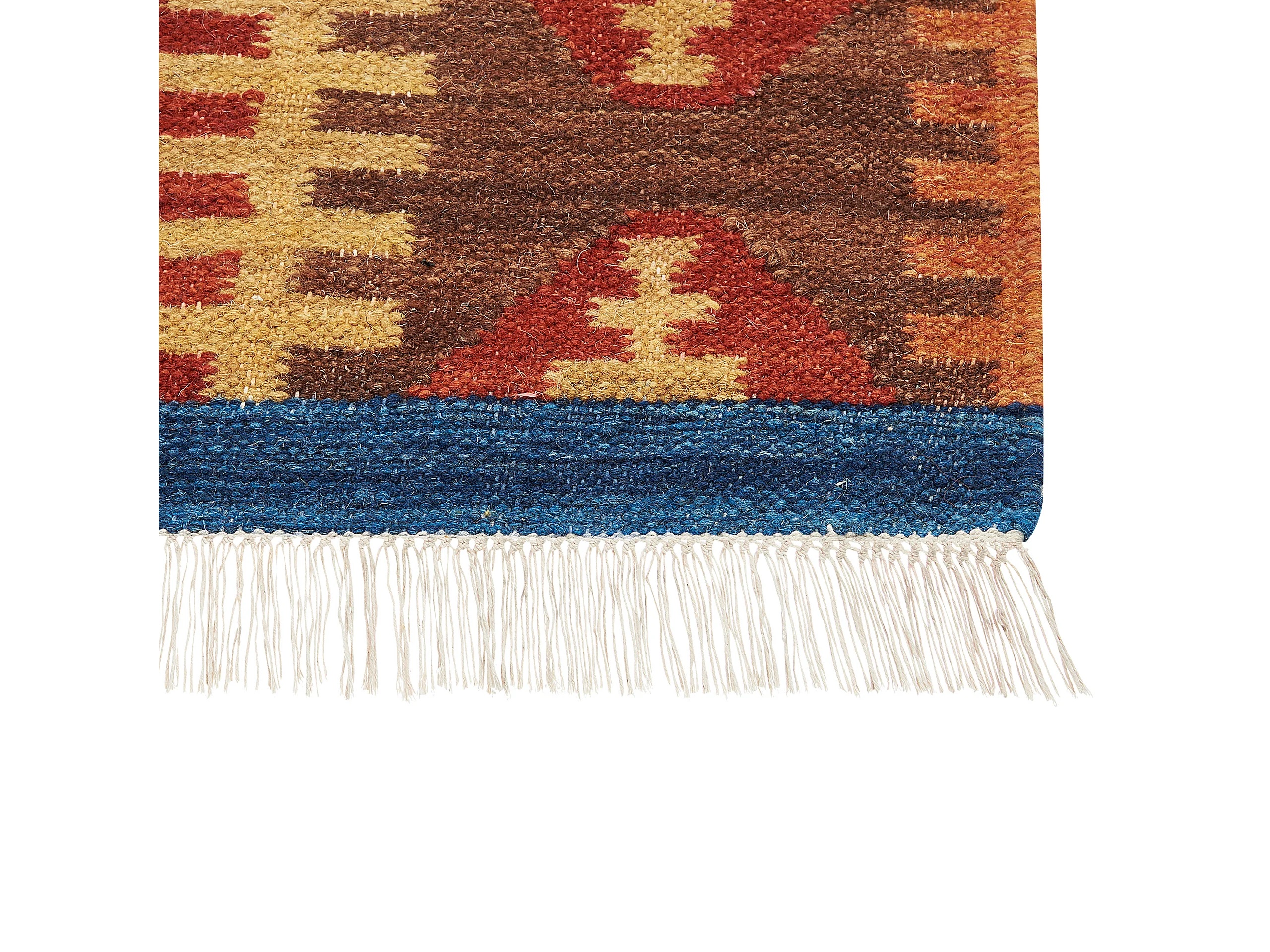 Grand Tapis Kilim Multicolore En Laine 200x300 Cm - Franges - Fait Main - Inde