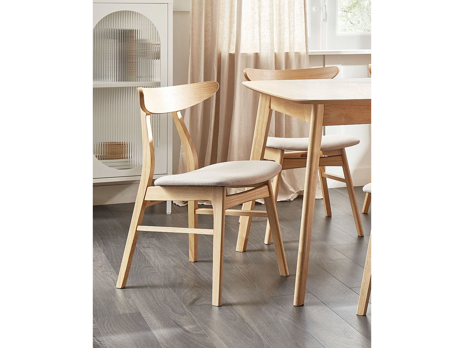 Set of 2 Dining Chairs LYNN Wood Light Brown/ Beige