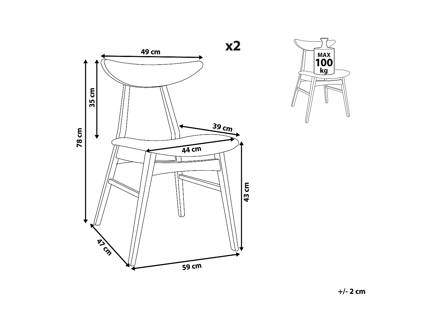 Lot de 2 chaises de salle à manger LYNN Bois Marron clair/gris
