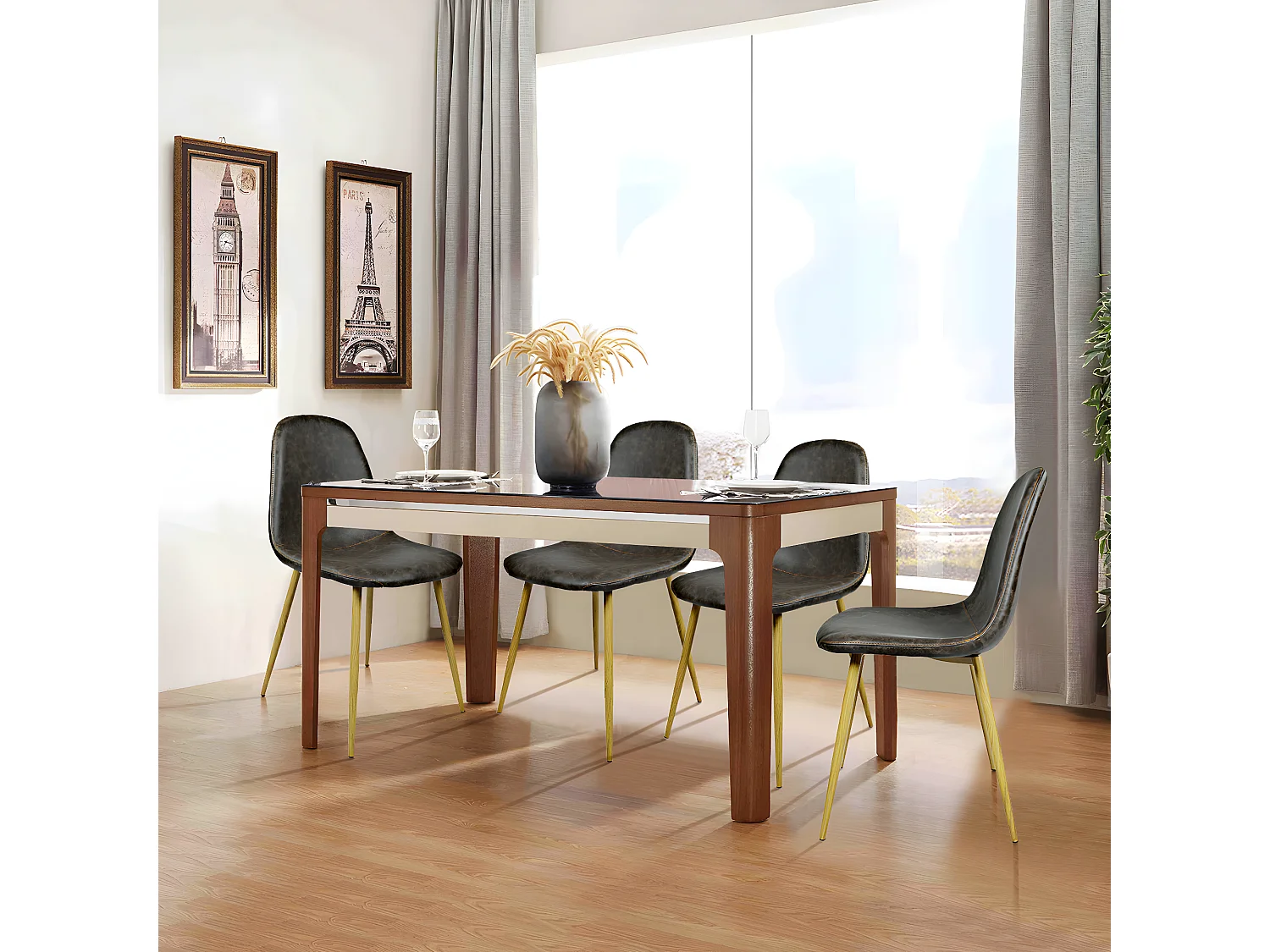 URBAN MEUBLE Lot de 4 Chaises à Manger Scandinaves Vintage Marron PU 44*53*86cm