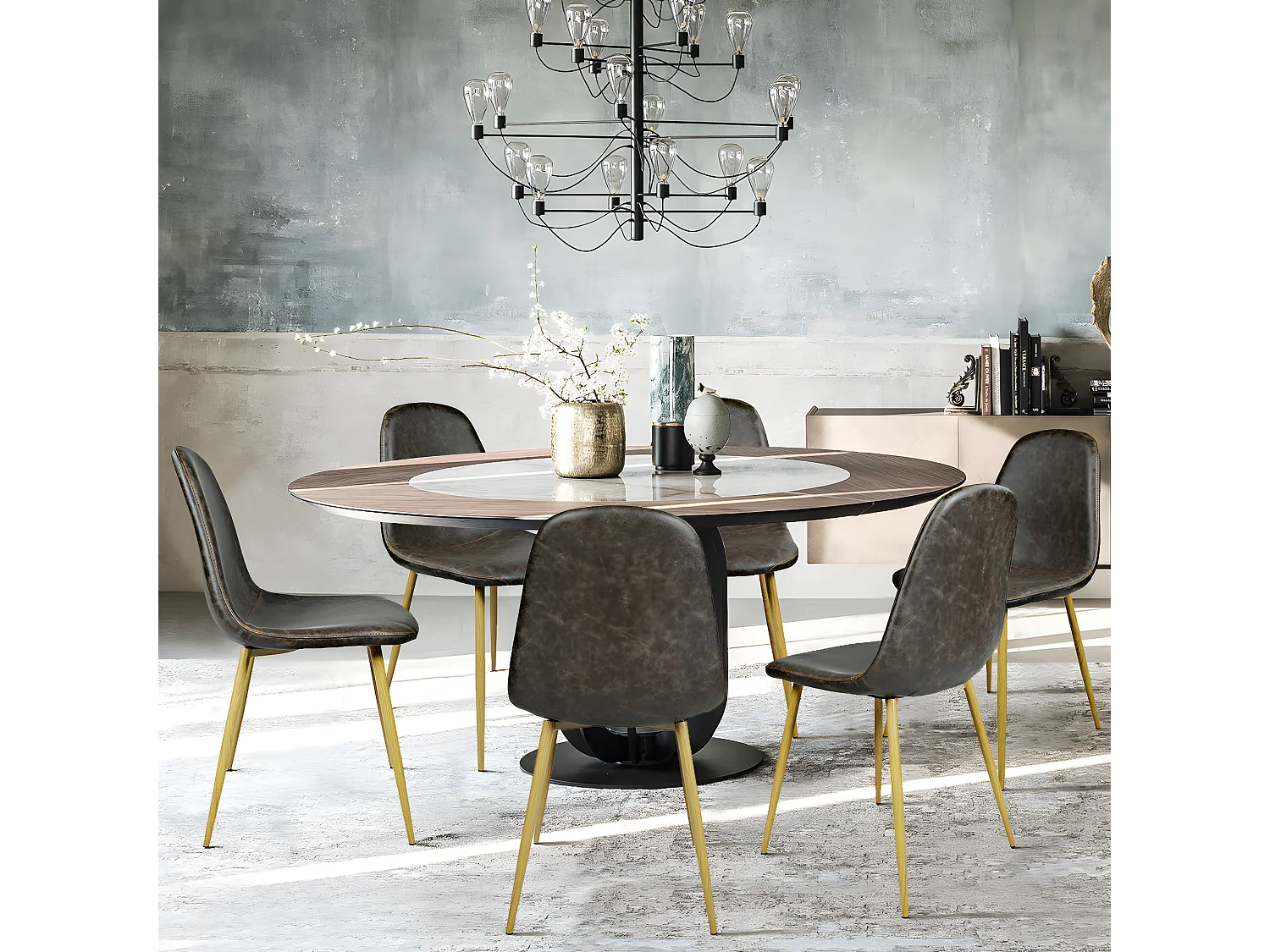 URBAN MEUBLE Lot de 4 Chaises à Manger Scandinaves Vintage Marron PU 44*53*86cm