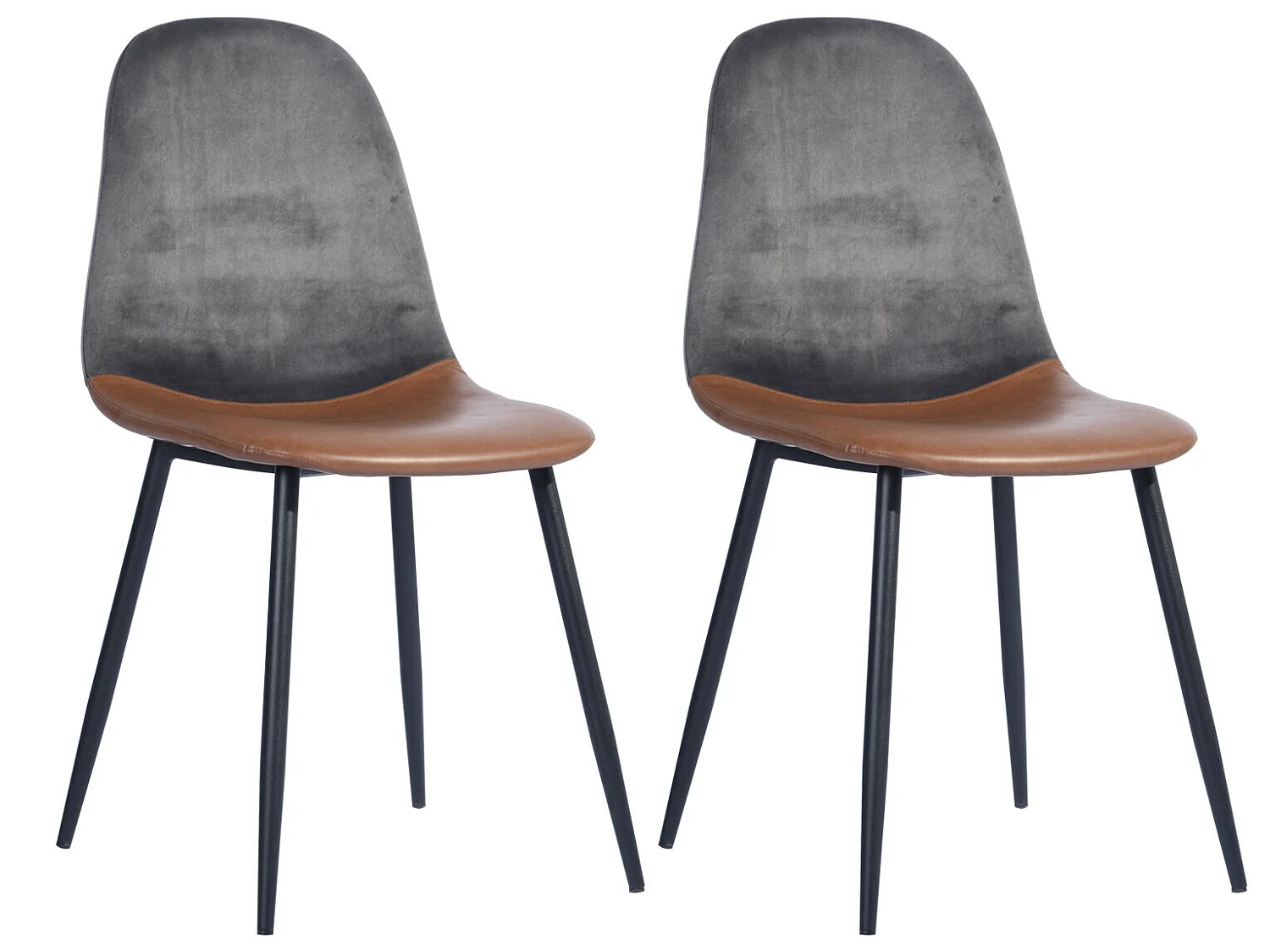 URBAN MEUBLE  Lot de 2 chaise salle à manger scandinave vintage marron semi-cuir velours gris