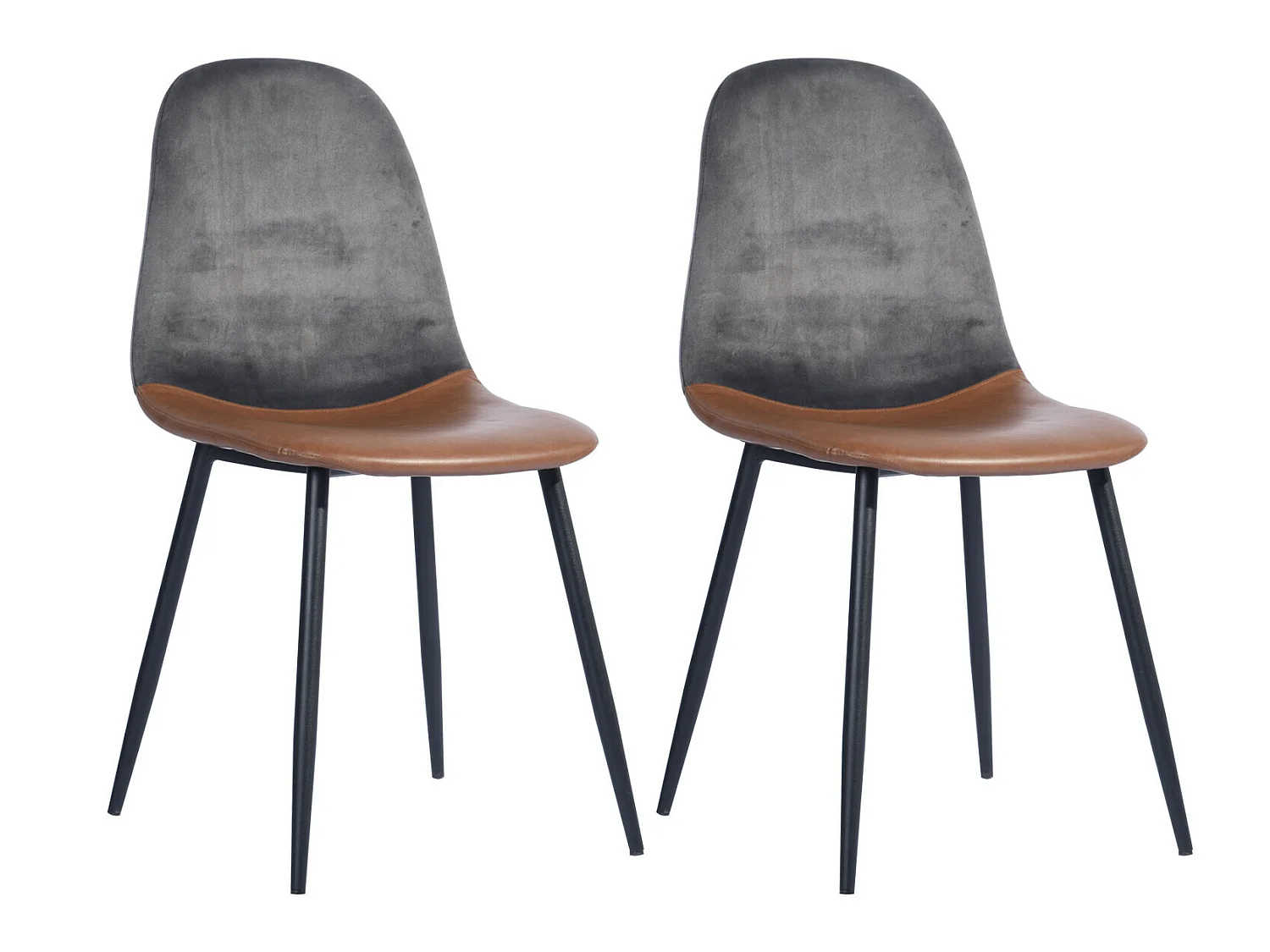 URBAN MEUBLE  Lot de 2 chaise salle à manger scandinave vintage marron semi-cuir velours gris